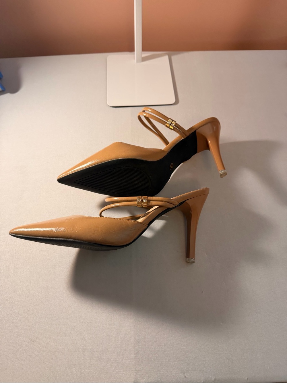 Pointed Toe Strappy Slingback Flats in Tan - Picture 3 of 6